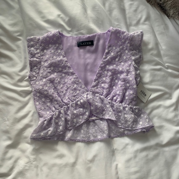 Lilac Flower Embroided Crop Top - Picture 2 of 3